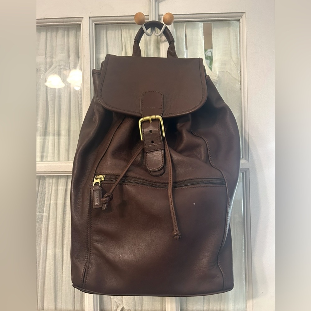 Vintage 2000 COACH Unisex Mahogany Brown Leather Backpack Large #0529 Drawstring